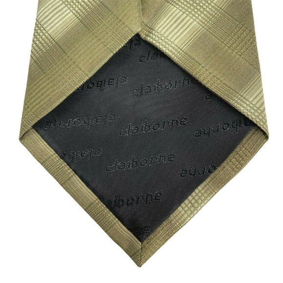 Claiborne Silk Designer Green Plaid Silk Tie - Picture 6 of 8